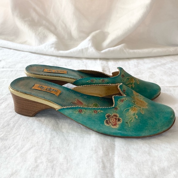 Vintage Retro Miz Mooz by Garth Teal Green Floral Shoes - Picture 5 of 16